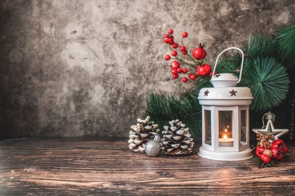 Coping with Challenges during the holidays - image of tealight lantern with Christmas decorations around it